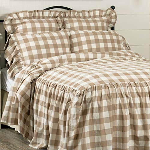 Vintage Farmhouse or Country Cottage Bedding King Size w/ 27 Ruffled Skirt Taupe & Cream Buffalo Check Piper Classics Rebecca Skirted Bedspread King Size w/ 27 Ruffled Skirt Vintage Farmhouse or Country Cottage Bedding King Size w/ 27 Ruffled Skirt Taupe & Cream Buffalo Check Piper Classics Rebecca Skirted Bedspread King Size w/ 27 Ruffled Skirt